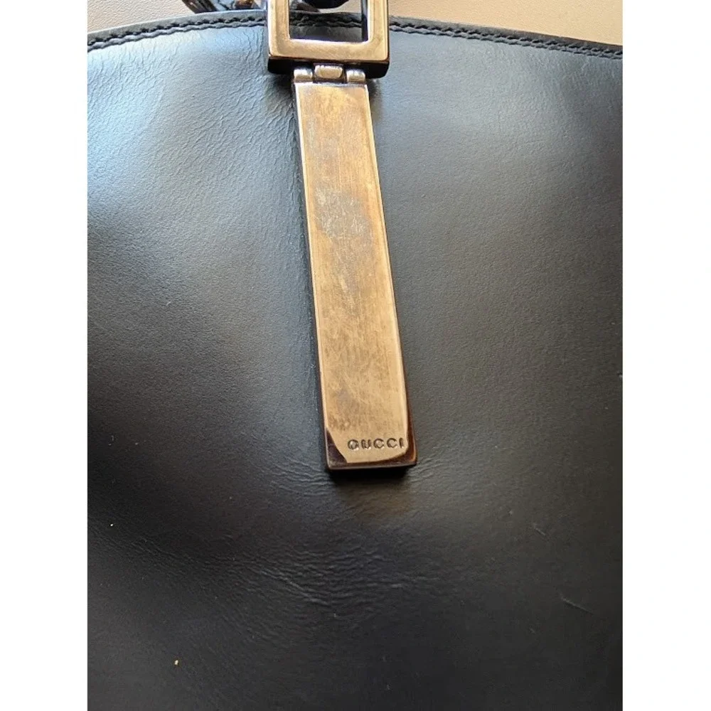Gucci Vintage‎ Black Leather Bamboo Handle Satchel Crossbody Bag 000-0836 001364